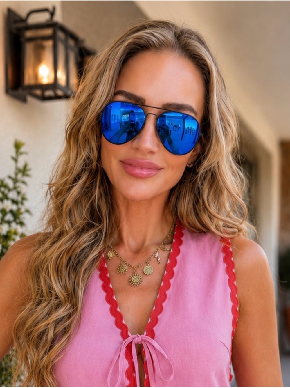 Diff Eyewear Blue Mirrored Aviator Sunglasses for Women